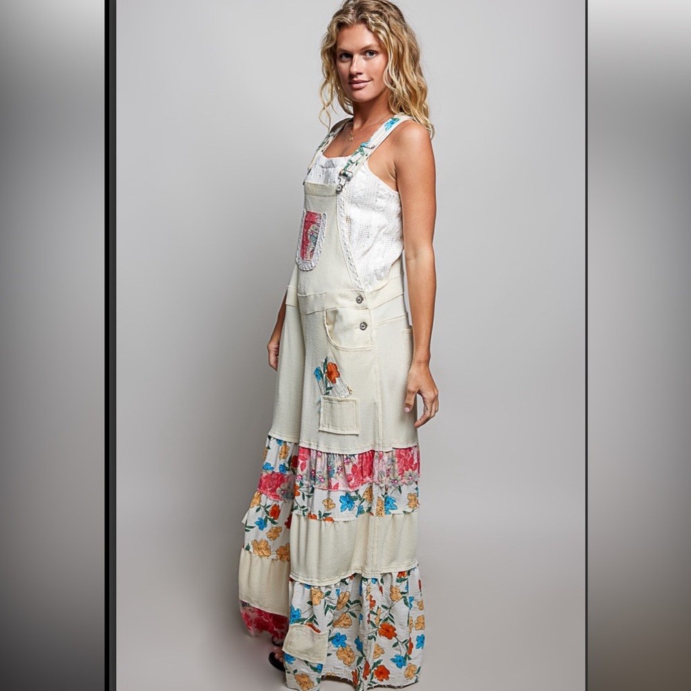 POL Cream Floral Tiered Wide-Leg Overalls - Picture 4 of 5